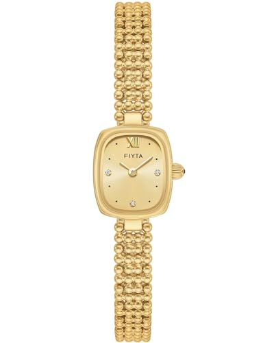 Image of FIYTA Women's Watch - Elegant Gold Small Square Luxury Watch with Sapphire Crystal; 316L Stainless Steel Jewelry Bracelet, Timeless Gift for Her, Mother's Day, Gift Box Included