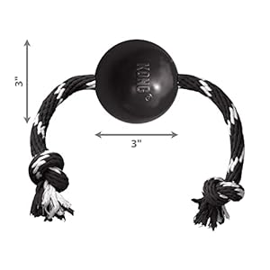 KONG Extreme Ball with Rope – Dog Fetch Toy with Rope for Easy Throwing – Durable Dog Ball Toy for Tug, Playtime & More s Most Durable Natural Rubber – Black – for Large Dogs