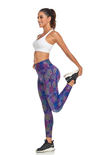 Raypose Workout Leggings For Women With Pockets Tummy Control Plus Size Running High Waisted Yoga Pants Cycling Gym Purple Circle Flower-M #TOP3