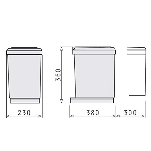 PYRAMIS Cubo de basura, plástico, gris, 2 x 7,5 litros || ancho del armario desde 30 cm
