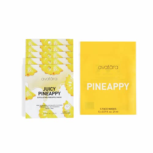 Avatara Juicy Pineappy Exfoliating Facial Mask, Beauty And Skincare Sheet Masks With Pineapple Extracts And Clean Ingredients For Gently Removing Old Skin Cells For A Refreshed Look (5-Sheet Set) #TOP17