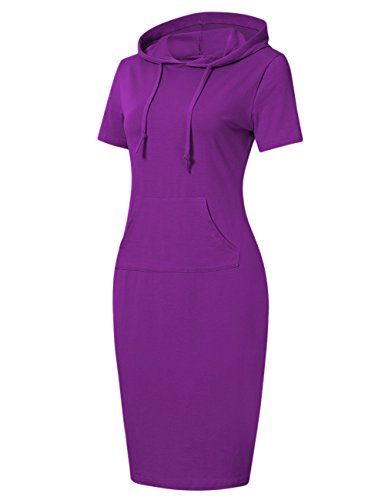 MISSKY Women Short Sleeve Pocket Cotton Sweatshirt Pullover Hoodie Dress (3X,Purple)