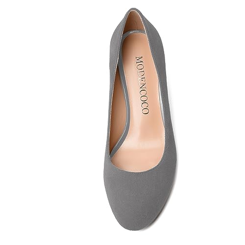 MODENCOCO Womens Suede Slip On Comfortable Formal Round Toe Office Chunky Low Heel Pumps Dress Shoes 2 Inch3