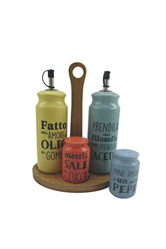 Villa d'Este Home Tivoli Idee   Juego de condimentos de gres con Base de Madera