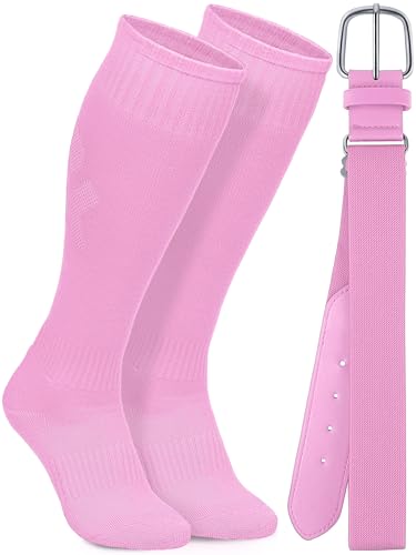 Gnodio Baseball Socks and Belt Combo Set Cotton Boys Adjustable Baseball Softball Socks and Belt for Boys Girls