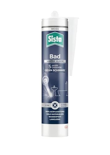 Sista Pattex Bad Silikon, Sanitärsilikon für neuen Glanz im Bad, Fugendichtmasse mit vielfachem Schimmelschutz,...