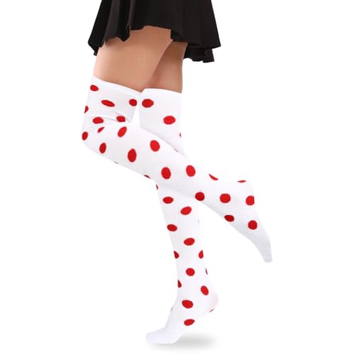 Image of Violet Mist Thigh High Socks for Women Novelty Polka Dot Over the Knee High Socks Black Funny Extra Long Sock Thigh Highs