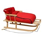 Holzschlitten Kinderschlitten Rodelschlitten Schlitten Klassischer aus Buchenholz mit Rückenlehne mit Winterfußsack aus Holz 90cm Zugleine | 10 Farben