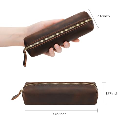 Image of ECHSRT Small Genuine Leather Pencil Pouch for Adults, Coffee | Crazy Horse Leather Finish, Compact Writing Instrument Storage