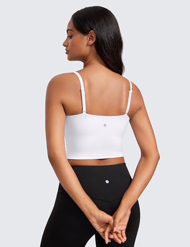 Image of CRZ YOGA Butterluxe Cami Crop Tank Tops | Light Support, Removable Pads, Yoga, Extremely Soft, Square Neck, Spaghetti Straps, Longline Sports Bras for Women