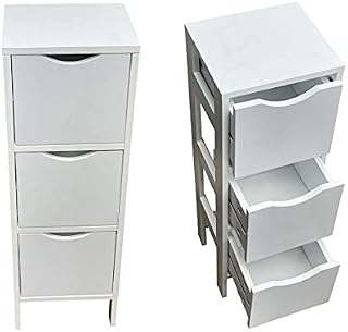 Slim 3 Drawers bathroom Cabinet unit bedroom Storage multi purpose MDF wood White Free standing
