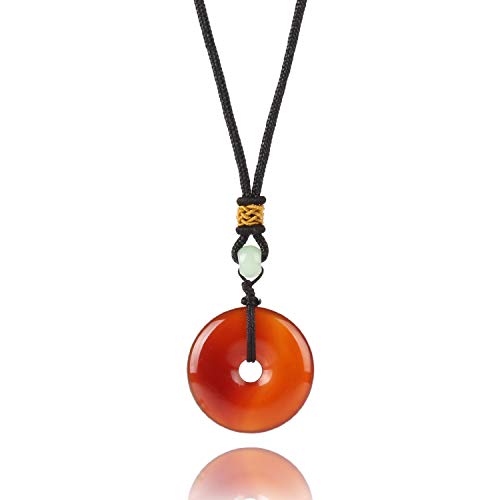 MATT HANN Rainbow Eye Obsidian Safety Circle Pendant Original Handmade Grounding Stone Protection (Red Agate B)