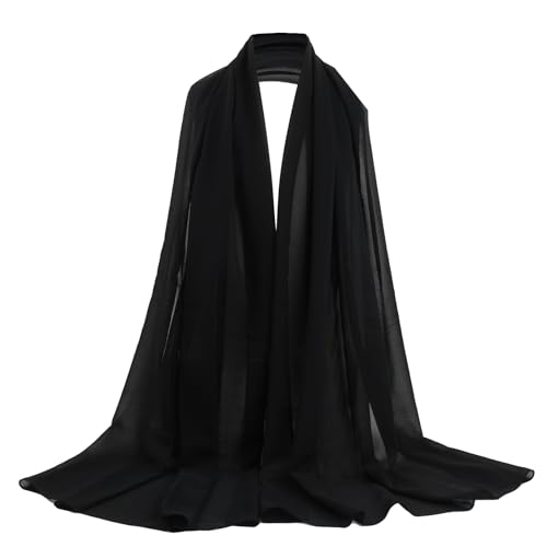 Etole Femme Chic, Châle en Mousseline de Soie pour Femme Elegant, Étole Mariage Wrap Foulard Echarpes, Chale pour Soirée Cérémonies Cocktail Fêtes Mariage Plage, 180x70cm (Noir)