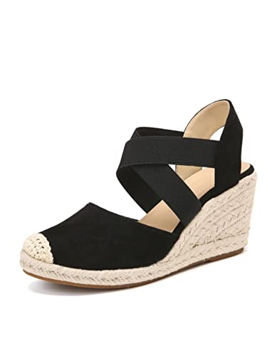 Womens Espadrille Wedge Sandals - Soft Closed Toe, Cross-Strap Slip-Ons with Pillow-Soft Comfort - Fashionable Casual Outdoor Shoes for All-Day Wear - Breathable Fabric Upper, Trendy Wedge Design TDL2D2