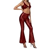 QJDFLL Schmal Geschnittener Hosenanzug mit ausgestelltem Bein, Slim Fit, lässige Hose und Oberteil weitem Bein – perfekt für Festivalpartys(Rot,XL)