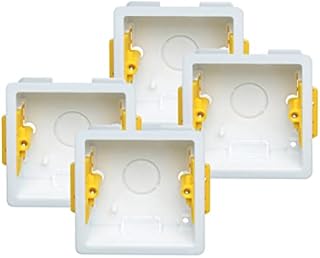 Brite-R 4X Pack Single 1-Gang 35mm Dry-Lining Back Box Electrical Wall Knockout Recessed Flush Mount Deep Pattress Dry Lining Partition Walls Switches Socket Fused Spur Euro Module Faceplates, Yellow