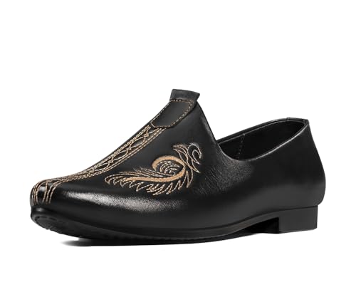 Image of LOUIS STITCH Men's Ethnic Slip On Embroidery Stitch Mojaris | Stylish Nagra Juti for Men | Lightweight and Comfortable Stylish Embroidery Jutis and Mojaris for Kurta Pajama | LSAXNGEDST