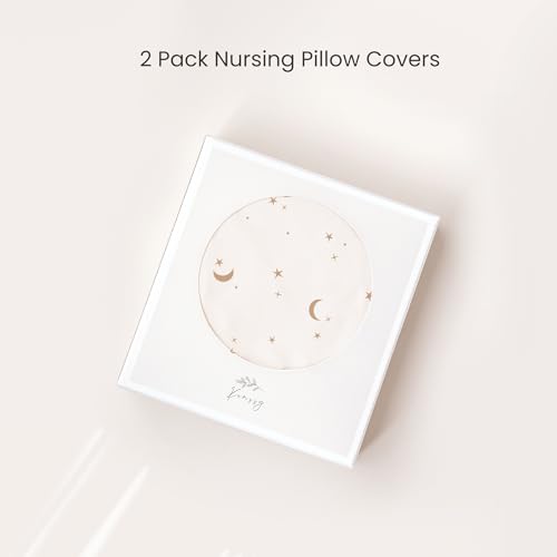 Image of Konssy 2 Pack Nursing Pillow Covers, Stretchy and Soft Nursing Cover for Breastfeeding Pillows, Pillow Slipcover for Baby Girls Boys Newborn (Moon,Coffee Check)