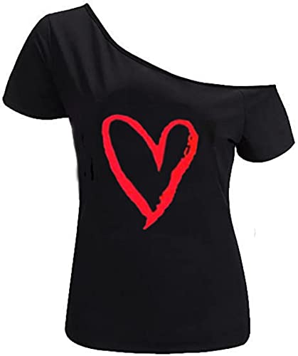 MAGICMK Women’s Short Lips Print Causal Off The Shoulder Plus Size T-Shirt Tops…(S)
