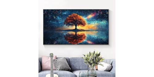Broderie diamant arbres au bord de l'eau kit complet rond 40x80 - 3