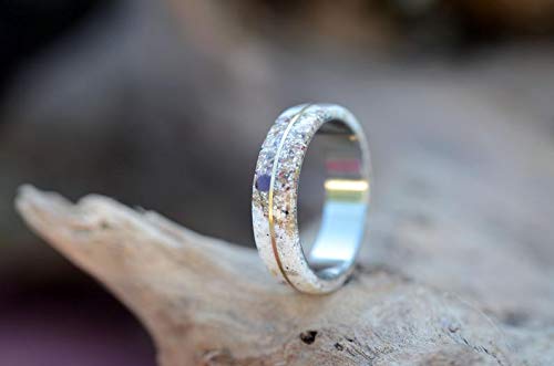 Romantic Engagement Stone Ring with Stainless Steel and Gold Band. Titanium Wedding Ring.
