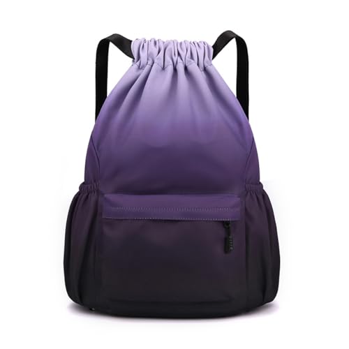 Drawstring Backpack, Unisex Waterproof Bag With Outside Zipper Pocket, Oxford Drawstring Bags for Sports, Work (Deep Purple, S)
