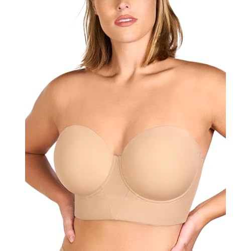 HSIA Strapless Bra for Women Large Breasts, Plus Size Minimizer Longline | Push Up, Supportive Underwire, Long Line Corset, Wide Band, Back Fat Smoothing, Balconette, Minimizing Bustier for