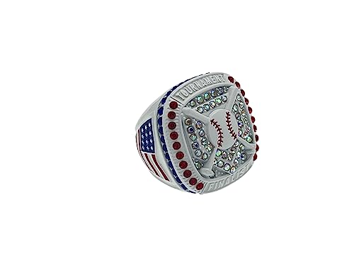 Discount Sports Rings HOME PLATE FINALIST RING — WHITE BODY, RED/CLEAR STONE WHITE PAINT Premium Softball Baseball Ring/Player/Team Awards/Tournament Ring