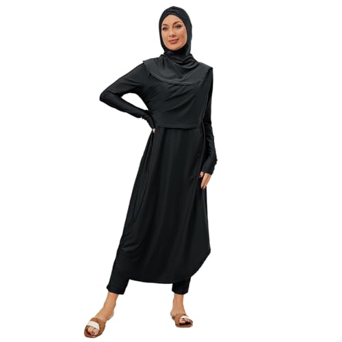 Muslim Swimsuits for Women Swimwear Long Sleeve Burkini Full Cover Swimsuit Hijab Rash Guard, 3pcs Set