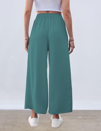 Image of ZJCT Wide Leg Palazzo Pants for Women Summer Beach Pants Flowy Loose Casual Lounge Pajama Yoga Pants with Pockets