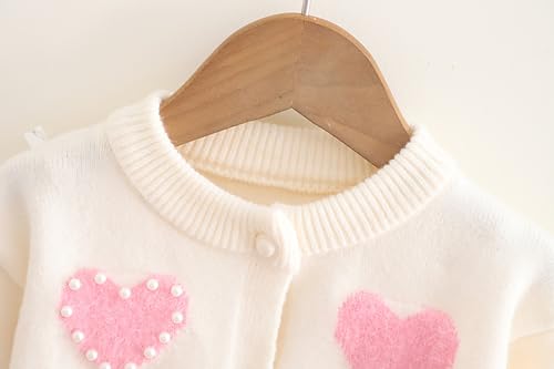 Toddler Girls Cardigan Sweater Button Knit Sweater Kids Pearl Love Winter Coat Size 2-7T3