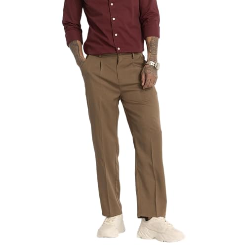 Image of SNITCH Brown Plain Relaxed Fit Trousers