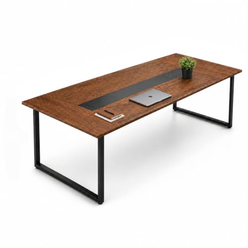 Image of Conference Table for Office & Meeting Room | Large Executive Meeting Table | Modern Office Conference Table | Tabletop with Black Metal Frame | Rustic Brown- 180 x 90 x 75 cm