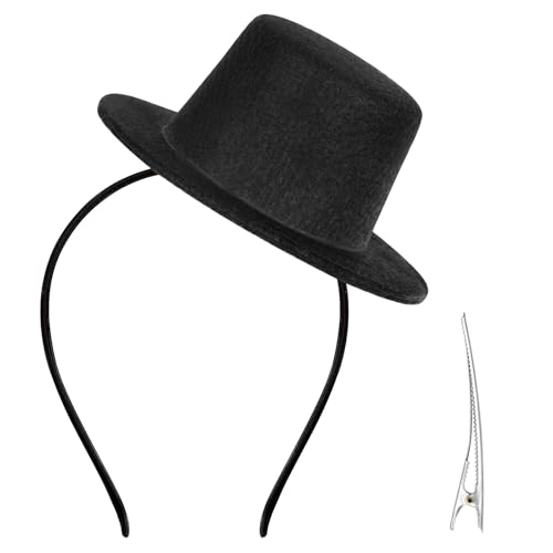 Lrvcnva Mini Top Hat Headband Black Small Magician Top Hat with Clip for Women Men Elegant Headpiece Costume for Halloween Cosplay Tea Party