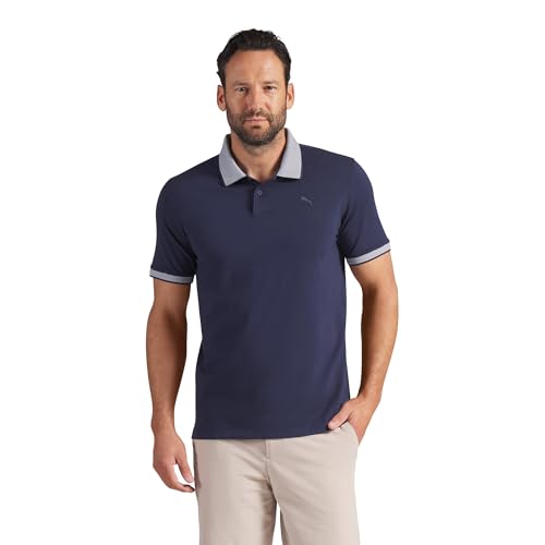 PUMA Modalon Crafted Mens Golf Polo Shirt Deep Navy-White Glow XL