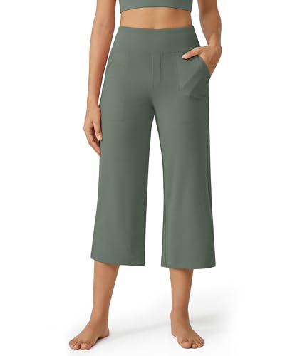 Image of G4Free Capri Pants for Women Wide Leg Yoga Dress Cropped Pants Capri Leggings with Pockets for Casual Summer