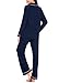 Women's Classic knit Pajama Set Long Sleeve Button Down Pyjama Navy Blue S
