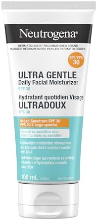 Neutrogena Ultra Gentle Daily Facial Moisturizer with SPF 30 Sunscreen with CICA, Lightweight Face Lotion with Broad Spectrum SPF 30 for Normal to Sensitive Skin, Fragrance-Free, 100 mL
