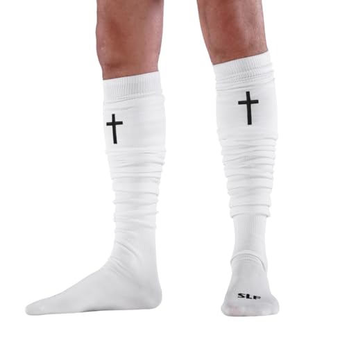 Faith Cross Long Scrunchie Socks. Knee High. Use for any sport: Football, Baseball, Soccer