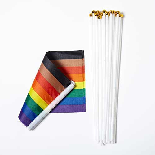 Image of GentleGirl 12 Pack Philadelphia Pride Rainbow Flags Philadelphia Small Mini Hand Held Stick Flag Gay LGBT Festival Party Parades Decorations
