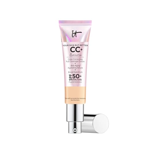 IT Cosmetics CC+ Cream Illumination (Light Medium) - Radiant Full Coverage Foundation With SPF 50+, Color Corrector & Hydrating Anti-Aging Serum, Hydrolyzed Collagen + Peptides - 1.08 fl oz