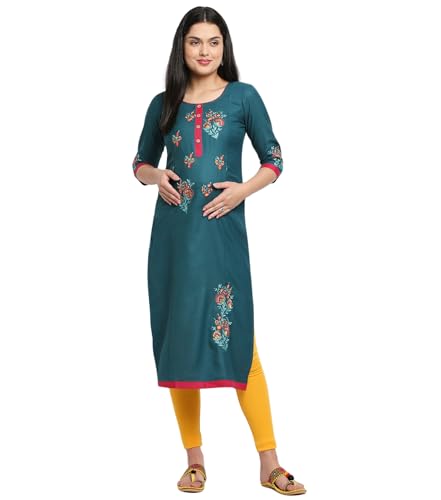 True Shape Maternity Dress for Women Embroidered Straight Maternity Dress with Hidden Zipper for Breastfeeding Pregnancy, dark blue, 46