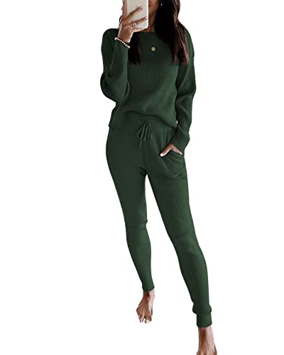 Eurivicy Women's Fall Rib Knit 2 Piece Outfit sets Long