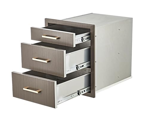 Outdoor Kitchen Drawers 17" W x 20" H x 20" D, Flush Mount Triple BBQ Drawers with Stainless Steel Handle for Outdoor Kitchens, BBQ Island, Patio Grill Station by GAOMON - Used condition - US$90.28