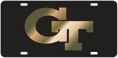 GT GA TECH Yellow Jackets Black Mirrored License Plate Car Tag