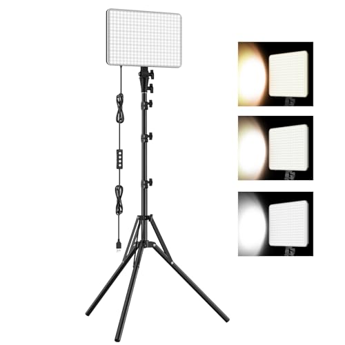 1-Pack LED Video Lighting Kit, Anautin 15W/1700Lux Photography Lighting with Tripod Stand, 2500-8500K Dimmable Streaming Light for Video Recording, Gaming, Podcast, Barber, Salon, TikTok, YouTube