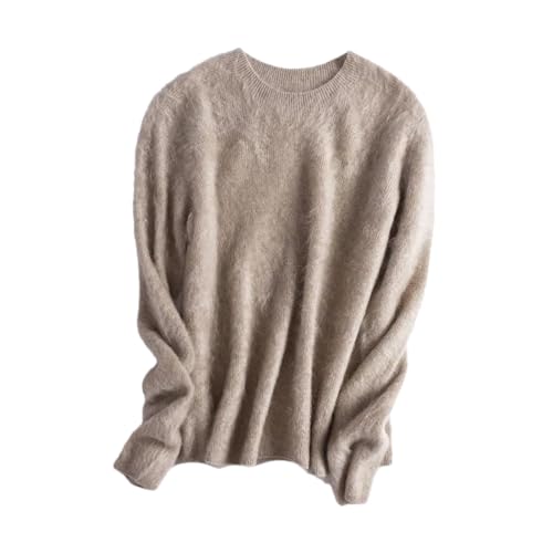 DBFBDTU Kaszmirowy sweter damski sweter z okrągłym dekoltem sweter jednolity kolor top, Jasny Khaki9, L