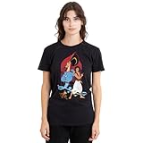 Disney Aladdin Aladdin The Genie, Jafar and Abu Ladies T Shirt, Black Camiseta, Negro, L para Mujer