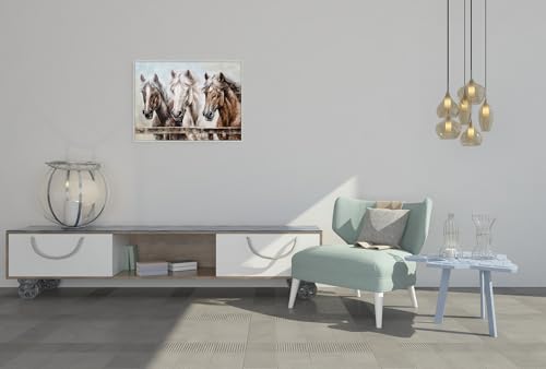 Image of Yihui Arts Horse Canvas Wall Art for Rustic Farmhouse Living Room Bedroom Bathroom Decor - Large Hand Painted Textured Artwork in Cream, Beige, White, and Brown Colors, 48x36IN