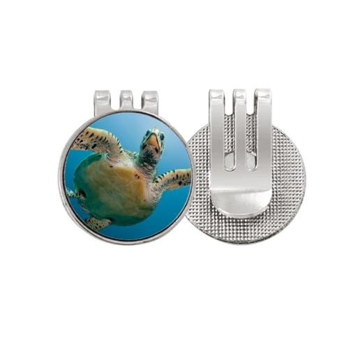 Marcador de pelota de golf azul con imán de tortuga y clip para gorra de golf